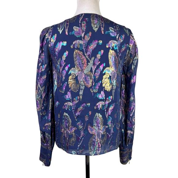 Lilly Pulitzer Lambert Navy Metallic Multicolor Sparkle Long Sleeve Silk Top - Picture 5 of 15